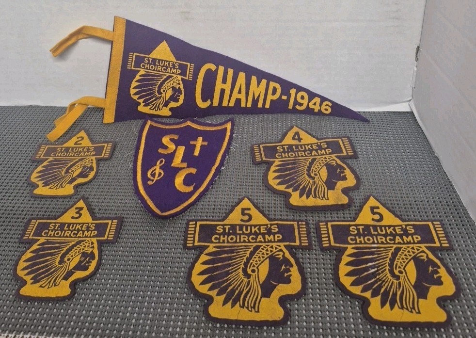 Antique BSOA 1946 St. Luke's Choir Camp Pennant / Patch Lot