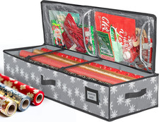 Premium Wrapping Paper Storage Container, Grey W/Snowflakes Durable 600D Tear-