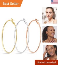 Versatile 3-Color Big Hoop Earrings - 14K Gold Plated, Hypoallergenic Design
