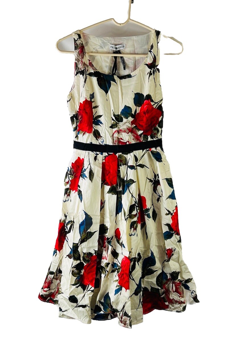 New Frock Shop Womens XS Retro Floral Sleeveless A Line Dress Pin Up Rockabilly