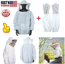 Beekeeping Protective Jacket Veil Suit + Beekeeping Long Sleeve Gloves Set USA