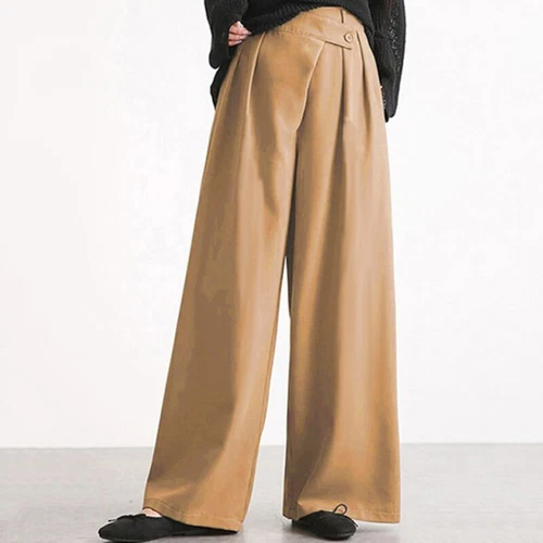 Women Wide Leg Irregular Pleated Loose High Waist Casual Pants Bottoms Trousers - Picture 4 of 21
