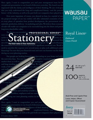 Royal Linen Ivory Stationery Resume Paper 8.5 x 11-24# 100 ...