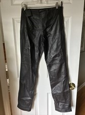 Moda International Dark Brown Straight Leg Leather Pant side zip flat front sz 6