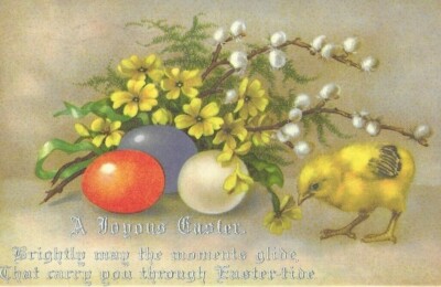 Vintage Oster Postkarte Küken Eier Blüte Birmingham 1939 verschickt Gruß