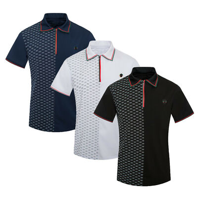 Mens Polo Shirt Designer Sport Print Front Stretch NEW Casual Dress Golf Crest