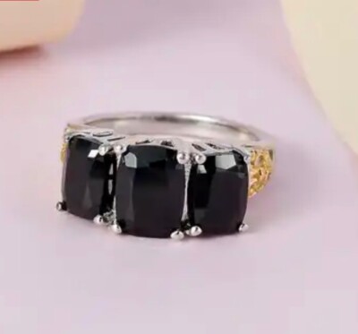 Karis Thai Black Spinel 3 Stone Ring in 18K YG Plated and Platinum Bond 4.85 ctw