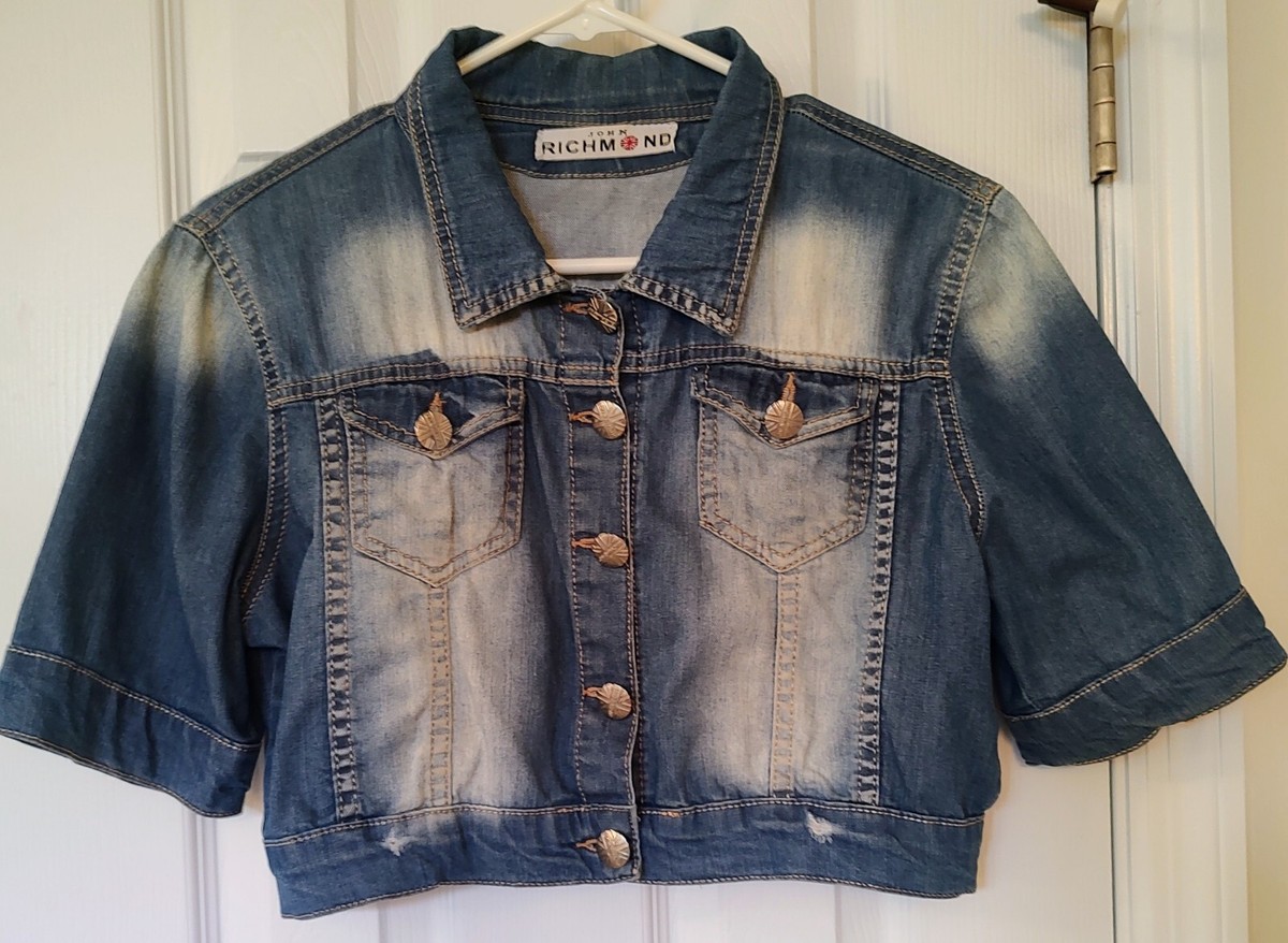 RICHMOND DENIM - RICHMOND  デニムジャケット レディース John Richmond Designer Denim Crop Jacket Faded Destroyed Look | eBay