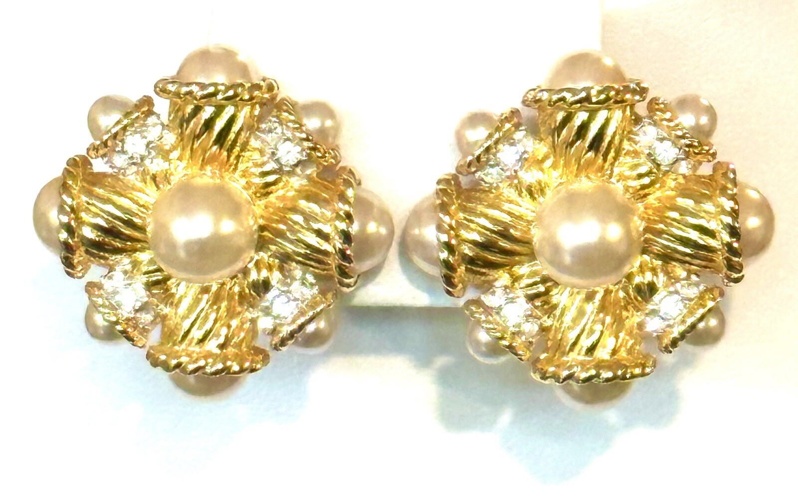 Boucles D'oreilles Kenneth Jay Lane - Fleurs émaillées Roses, Fermoir Clip (sans Perçage)