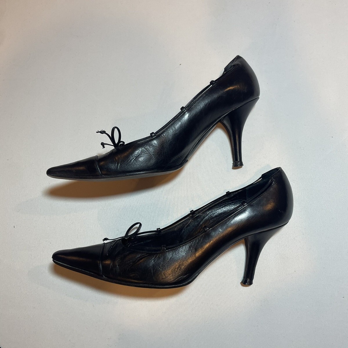 Chanel Vintage Black Pointed Square Toe Heels Bow 36 Leather Chanel Vintage Black Pointed Square Toe Heels Bow 36 Leather