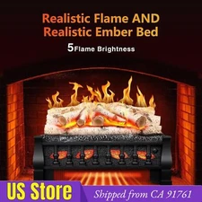 Electric Fireplace Log Set Heater 21in,1500W,Remote Control,Whitish Gray,CA