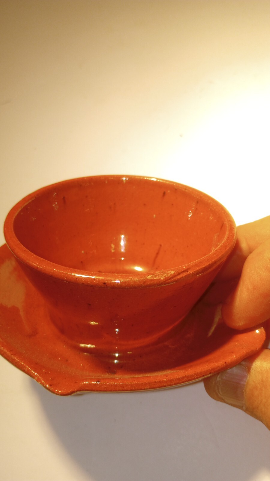 Jugtown Ware Pottery 1993 Orange Speckled Vase/Flowerpot/ Bowl/Cup - Pinched Rim