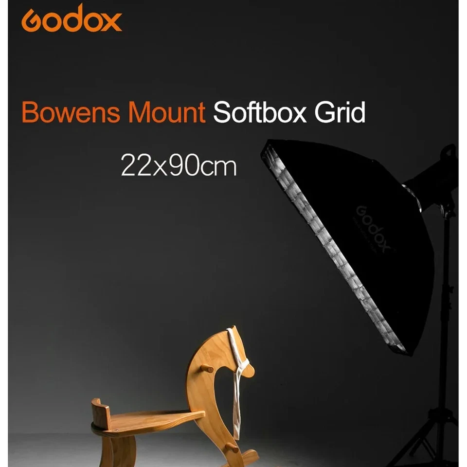 US Godox 22x90cm Rectangle Bowens Mount Strip Softbox with Grid For Strobe Flash - Image 3 of 4