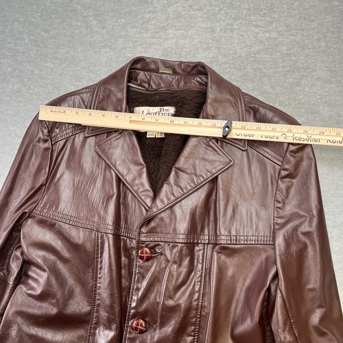 VTG Sears The Leather Shop Jacket Mens 42 Brown Leather Blazer Faux Fur Lined - Picture 23 of 24