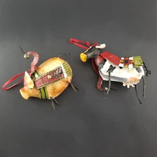 Primitive Cow and Pig Metal Folk Art Sculpted Ornament Figurine Farmhouse Rustic