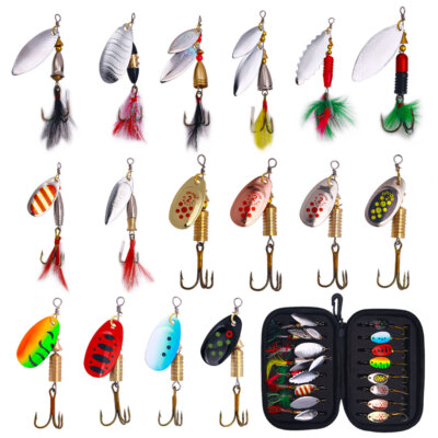 16PCS Spinner Bait Fishing Lure Spinnerbaits Spoon Bass Metal