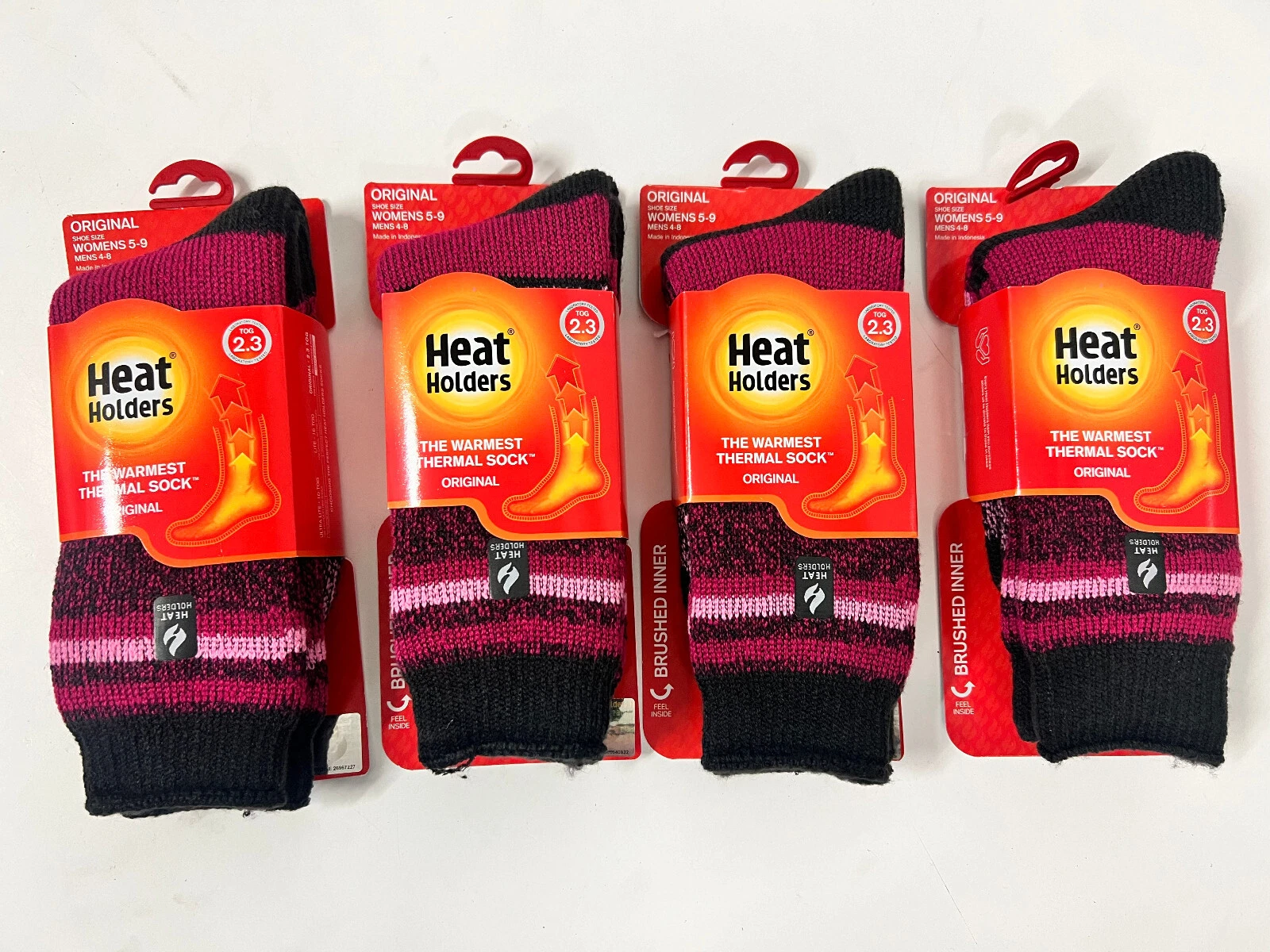 4 PAIR Heat Holders ORIGINAL Charcoal/Raspberry Multistripe Crew Socks 7X Warmer
Opens in a new wind