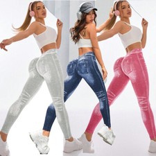 Women's V Back Scrunch Butt Jean Look Jeggings Stretchy High Waist Workout Pants