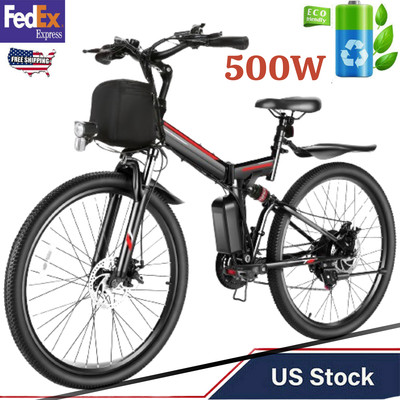 Folding Electric Bike 26in Mountain Bicycle 500W/48V Commuting EBike for Adults-