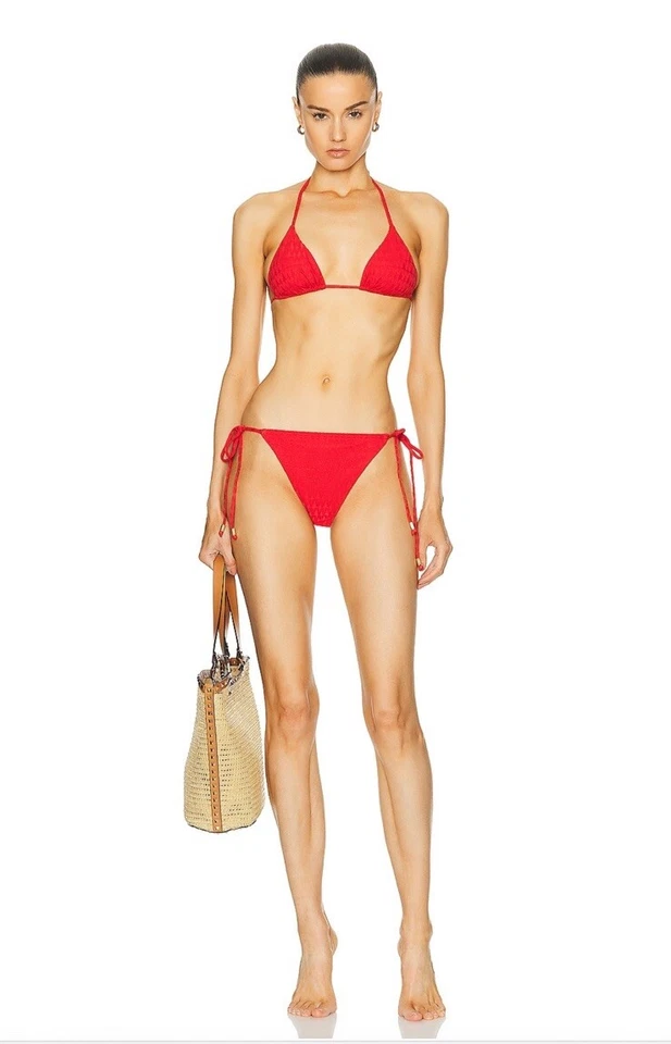 Top de biquíni Wolford logotipo natação triângulo vermelho chama XS NOVO COM ETIQUETAS US$ 165 - Imagem 4 de 4