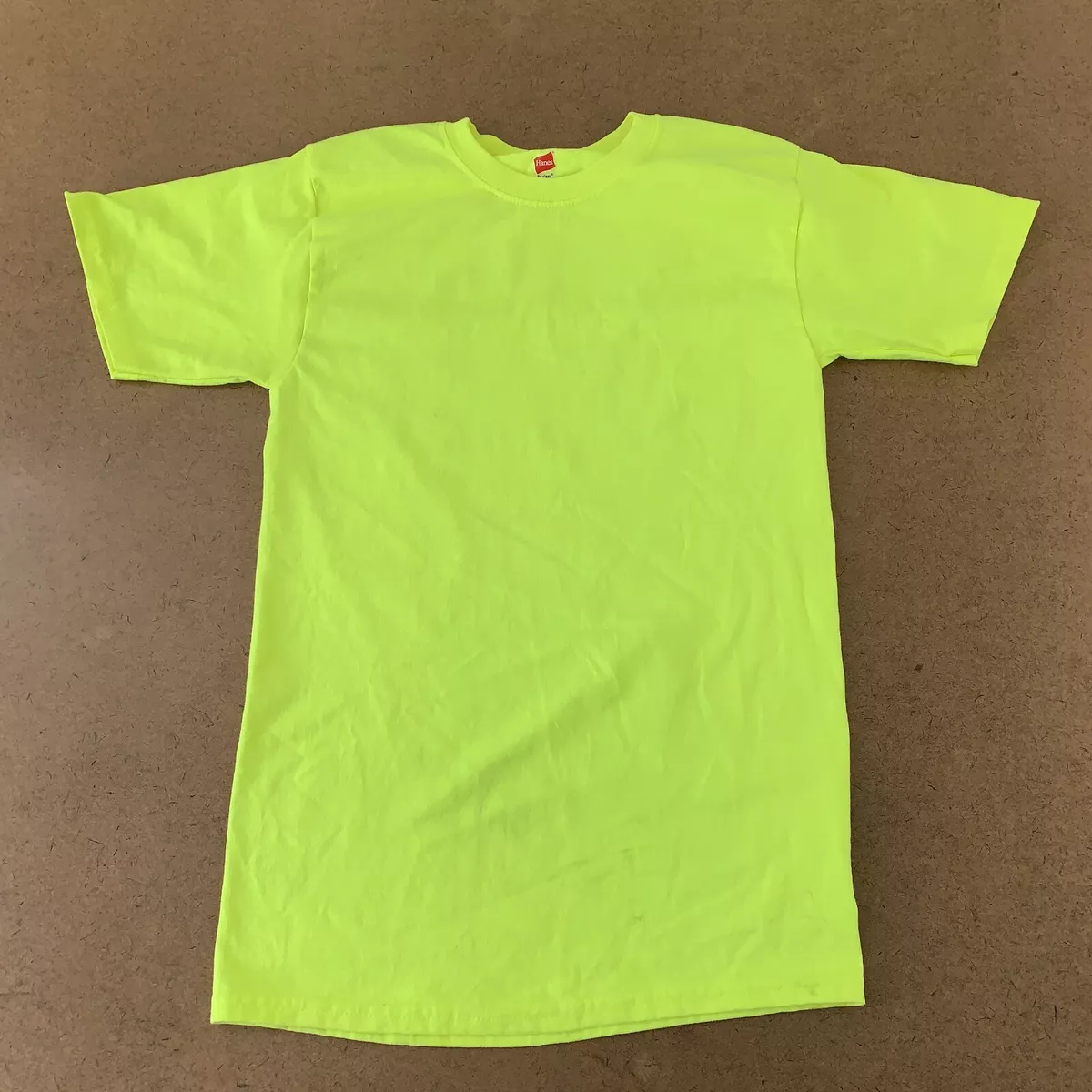 Hanes Men s Size Small Hi Viz Yellow Short Sleeve Crew Neck T