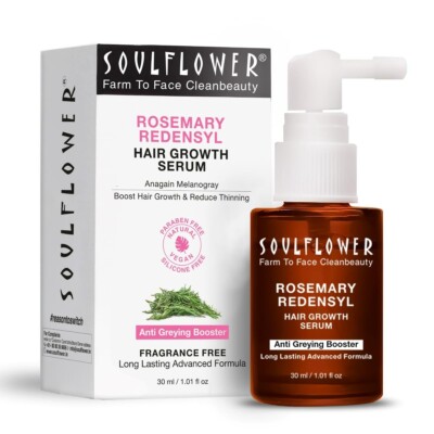 Soulflower Haarwachstumsserum Rosmarinöl 3% Redensyl Koffein Reiswasser 30 ML