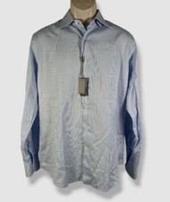 395 Canali Men's Blue White Stripe Long-Sleeve Dress Shirt Size 15.5 / 39