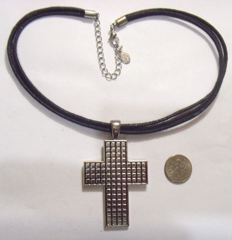 cookie Lee textured steel Christian cross pendant religious necklace 52818