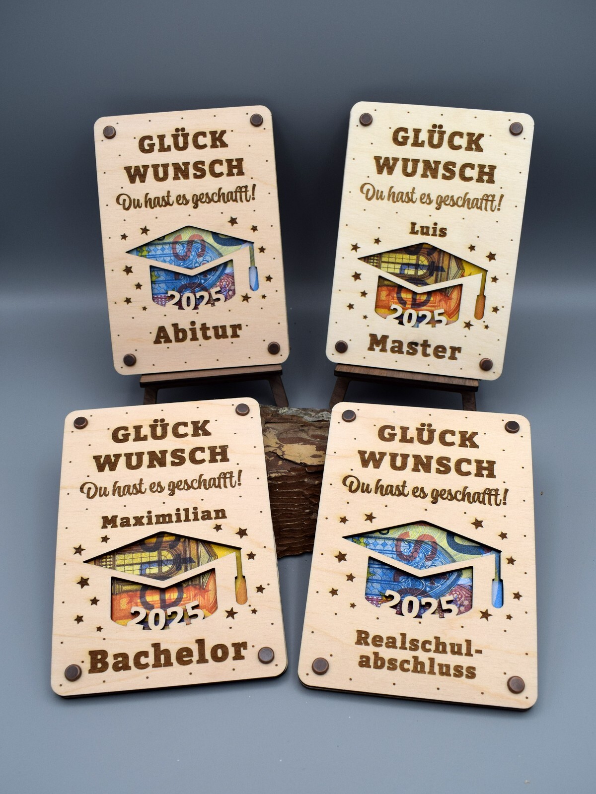 Personalisierbare Holzkarte für Geldgeschenke – perfekt zum Abschluss, Abitur
