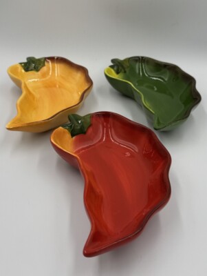 Clay Art La Mesa Chili Pepper Shaped Salsa Dip Bowls Serving Dishes Set of 3