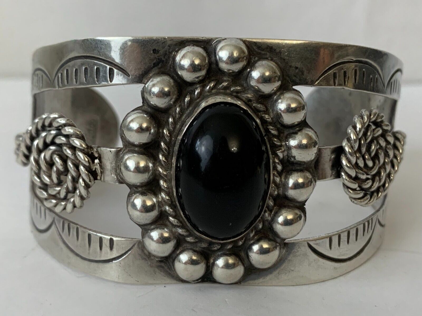 Vintage Mexico Silver Cuff Bracelet with Black On… - image 2