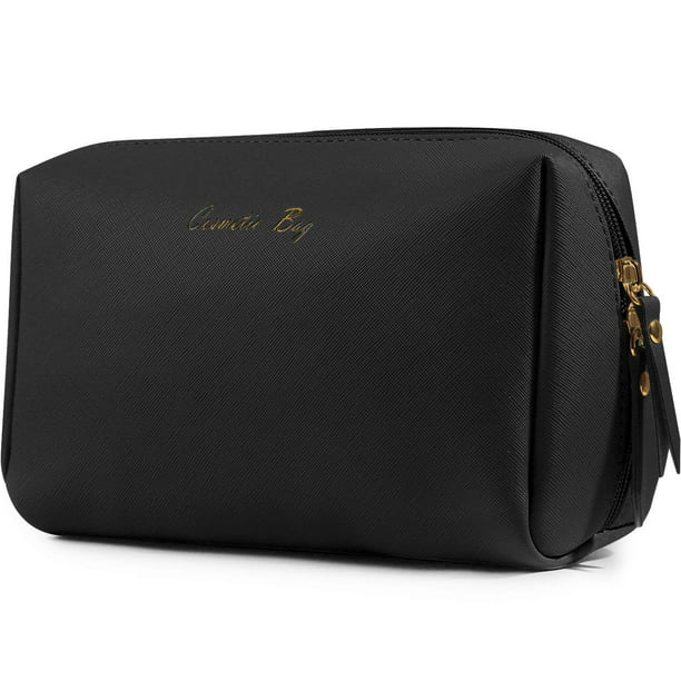 Makeup Bag Women Organizer Travel Cosmetic Bag Waterproof Vegan Leather Black-image