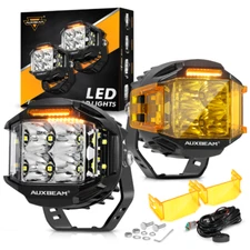 AUXBEAM 4"INCH V-MAX Round 92W LED Driving Work Lights Pods with Amber DRL Lamp
