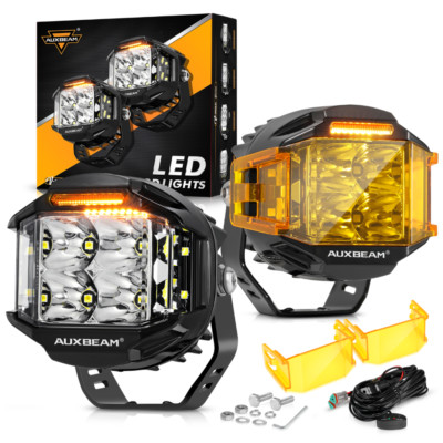 AUXBEAM 4''INCH V-MAX Round 92W LED Driving Work Lights Pods with Amber DRL Lamp