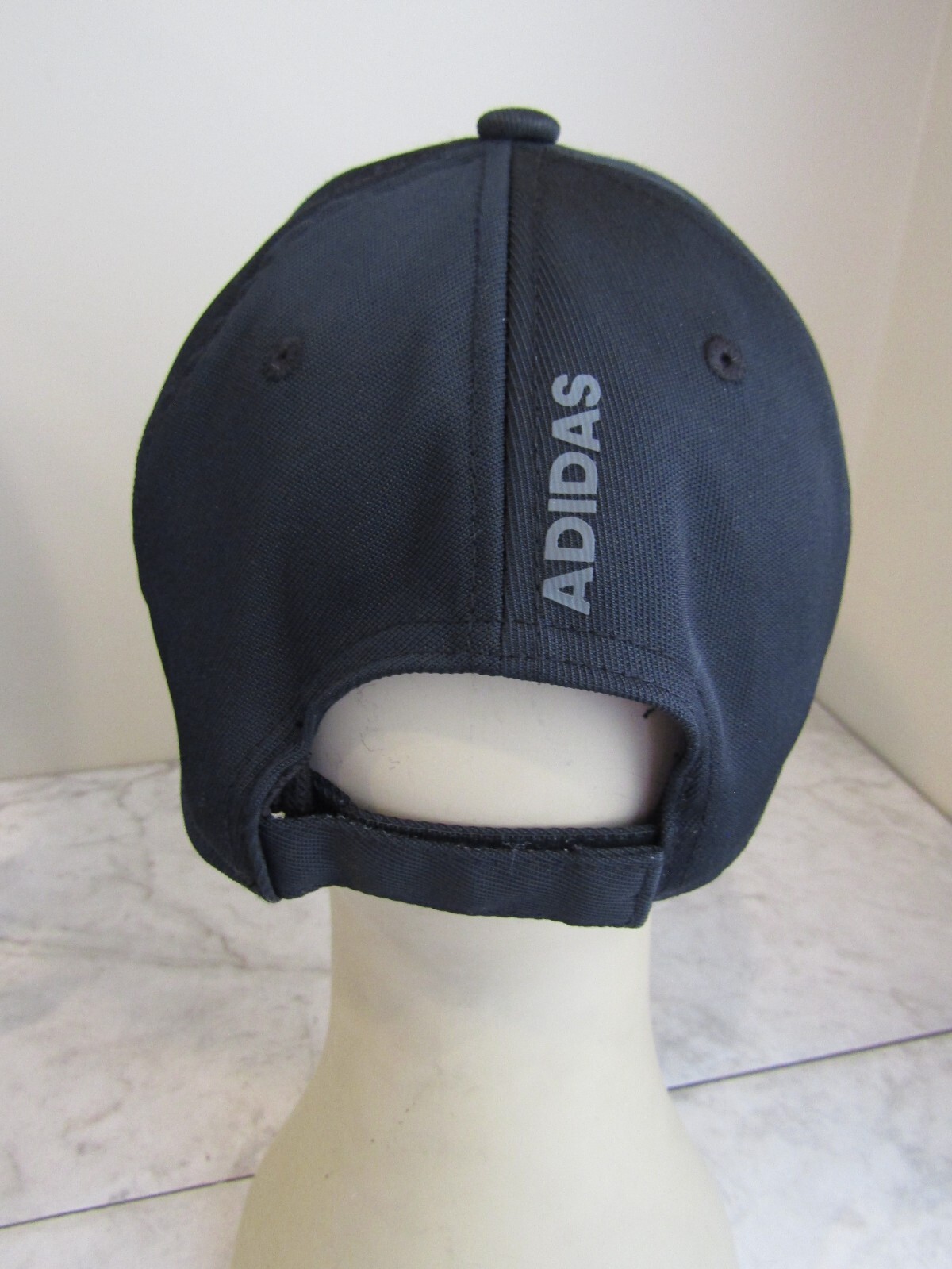 Adidas Three Bar Black Polyester/Cotton Logo Adj Baseball Hat OSFM thumbnail 3