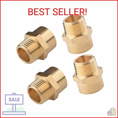Tsinghwang 4 Pack G 1/2 (BSP) Female Thread to US 1/2 NPT Male Thread Brass Pipe