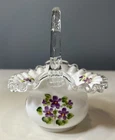 Vintage Fenton Silver Crest Milk Glass Basket Violets in the Snow See Descriptio