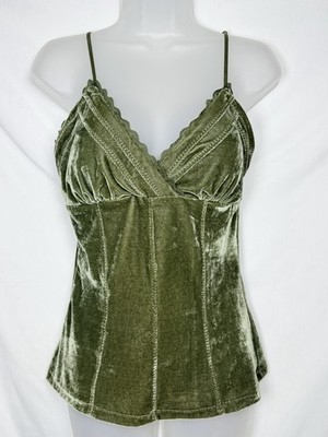 Y2K No Boundaries Velvet Corset Cami Top Womens M 7/9 Olive Green Fairy Grunge