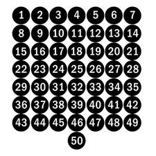 2"  3  Round Number 1-50 Adhesive Stickers in Blue, Red, Black, Green -