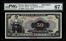 1925-34 $50 Pesos  'SPECIMEN 'Mexico Banco de Mexico Superb Gem PMG 67