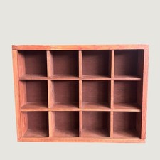 Vintage Wood Shadow Box Display Case 12 Cubby Wall Hanging Curio Shelf