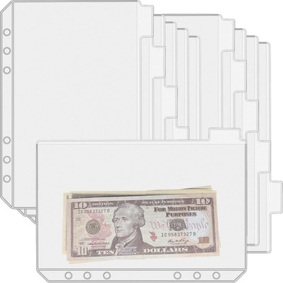 12PCS A5 Binder Pockets with No Zippers, Zipless Budget Envelopes with Index Bit