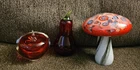 Murano Mushroom, Apple And Viking Ruby Pear  Glass Paperweight