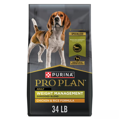 Purina Pro Plan Weight Management Dog Food Chicken & Rice Shredded Blend 34 Lb