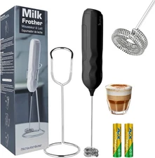 SUPRUS Ultra Fast Handheld Milk Frother Double Whisk with Stand 2 Batteries Stai