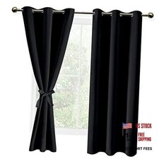 out Curtains for Bedroom Sewn with Tiebacks - 42"W x 63"L Pack of 2 Black