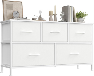 Kommode, 5 Schubladen Schlafzimmer, Aufbewahrung, Stahl, MDF, Vlies