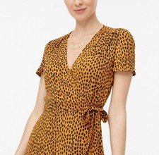 NWT J. Crew WrapDress Size 6 Animal Print Black Orange V-Neck Short Sleeve
