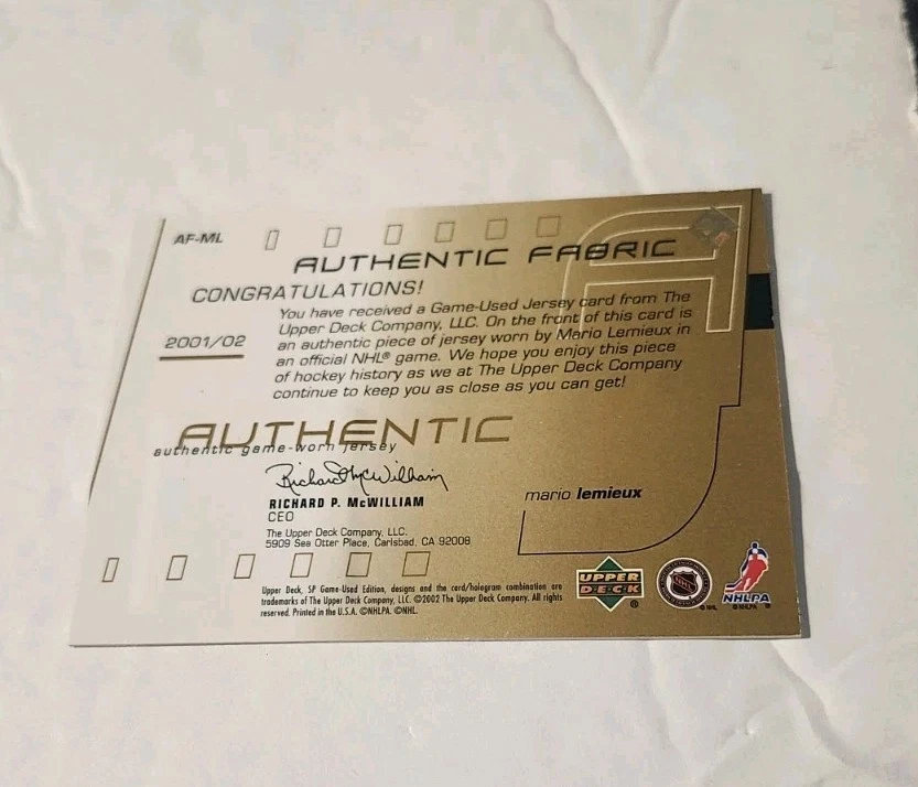 MARIO LEMIEUX JERSEY SP # 056/300, 2001-02 UD SP GAME USED AUTHENTIC FABRIC - Image 4 of 4