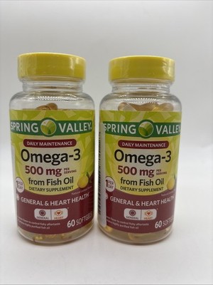 Spring Valley Omega-3 500mg , 60 Softgel Pk.2 - Date Exp: 04/2026 Ref. 250 New.